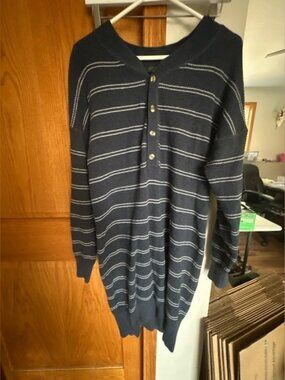 Women's Navy Striped Midi Sweater Dress